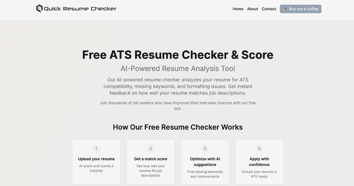 Free ats resume checker score ai resume analysis tool